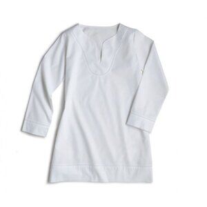 Peacock Alley White Cotton Tunic Top L/XL V-Neck Lightweight Long Sleeve Relaxed